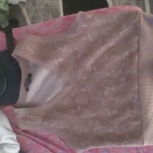 Mushroom print cropped sweater vest brown